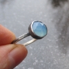 Blue Chalcedony Silver Stacking Ring Size 8 Round Rose Cut Agate Gemstone Hammer