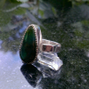 Handmade Sterling Silver Indonesian Opal Wood Ring  Green Gemstone Size 6