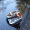 Handmade Oregon Sunstone Ring 925 Sterling Silver Molten Silver Textured Band