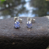 Tanzanite Sterling Silver Stud Earrings with 4 Prong Setting Purple Gemstone Stu