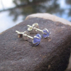 Tanzanite Sterling Silver Stud Earrings with 4 Prong Setting Purple Gemstone Stu