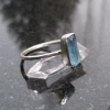Size 6 Handmade Raw Blue Apatite Crystal Stacking Ring with Thin Dainty Hammered