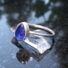 Handmade Kyanite Silver Stacking Ring Size 7 Set in  925 Sterling Silver Natural Blue Stone with Thin Hammered Band Handmade Kyanite Silver Stacking Ring Size 7 Set in  925 Sterling Silver Natural
