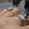 Handmade Blue Opal Stacking Ring Size 6 Sterling Silver 925 Minimalist Thin Hamm
