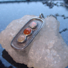Handmade Opal Silver Necklace, 925 Sterling Silver, Rectangle Pendant, Long Laye