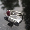 Size 6 Handmade Raw Ruby Crystal Stacking Ring in Sterling Silver With Thin Hamm