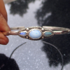 Handmade Turquoise Opal Bracelet in Sterling Silver 3 Stone Cuff Bangle with Natural Turquoise and Australian Opal Handmade Turquoise Opal Bracelet in Sterling Silver 3 Stone Cuff Bangle with Nat