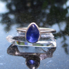 Handmade Kyanite Silver Stacking Ring Size 7 Set in  925 Sterling Silver Natural Blue Stone with Thin Hammered Band Handmade Kyanite Silver Stacking Ring Size 7 Set in  925 Sterling Silver Natural