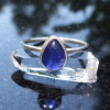Handmade Kyanite Silver Stacking Ring Size 7 Set in  925 Sterling Silver Natural Blue Stone with Thin Hammered Band Handmade Kyanite Silver Stacking Ring Size 7 Set in  925 Sterling Silver Natural