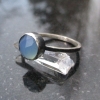 Blue Chalcedony Silver Stacking Ring Size 8 Round Rose Cut Agate Gemstone Hammer
