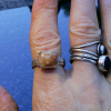 Handmade Sterling Silver Garden Quartz Ring: Textured Band, Orange Yellow Inclus