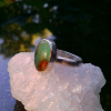 Handmade Sterling Silver Indonesian Opal Wood Ring Green Blue Gemstone Size 6