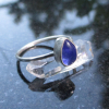 Handmade Kyanite Silver Stacking Ring Size 7 Set in  925 Sterling Silver Natural Blue Stone with Thin Hammered Band Handmade Kyanite Silver Stacking Ring Size 7 Set in  925 Sterling Silver Natural