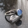 Blue Chalcedony Silver Stacking Ring Size 8 Round Rose Cut Agate Gemstone Hammer