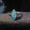 Blue Opal Ring Size 6.5 Set in 925 Sterling Silver Marquise Shaped Natural Andea