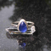 Blue Kyanite Silver Stacking Ring Size 7 Natural Teardrop Pear Shaped Stone Mini