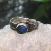 Handmade Oval Black Opal Ring Textured Sterling Silver Band Size 8.5