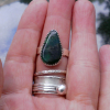 Handmade Sterling Silver Indonesian Opal Wood Ring  Green Gemstone Size 6