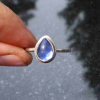 Blue Kyanite Silver Stacking Ring Size 7 Natural Teardrop Pear Shaped Stone Mini