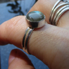 Labradorite Ring Size 7.5 Set in Sterling Silver with Round Stone Natural Labrad