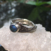 Handmade Oval Black Opal Ring Textured Sterling Silver Band Size 8.5
