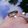 Handmade Sterling Silver Indonesian Opal Wood Ring  Green Gemstone Size 6