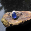 Blue Kyanite Silver Stacking Ring Size 7 Natural Teardrop Pear Shaped Stone Mini