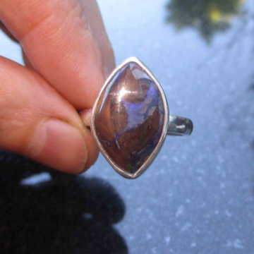 Handmade Boulder Opal Ring with Natural Australian Opal and 925 Sterling Silver Handmade Boulder Opal Ring with Natural Australian Opal and 925 Sterling Silver