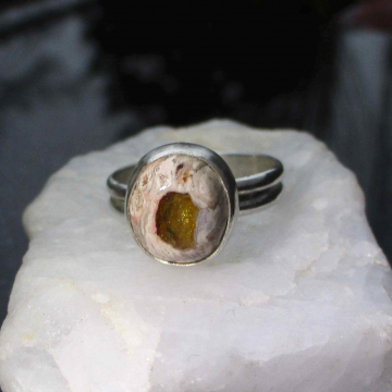 Handmade Cantera Opal Ring 925 Sterling Silver Size 7 Natural Opal from Mexico B