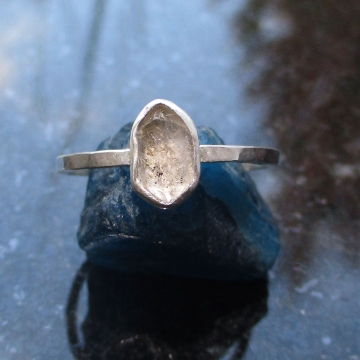 Handmade Quartz Stacking Ring in Sterling Silver Size 7 Fluorescent Crystal Ring