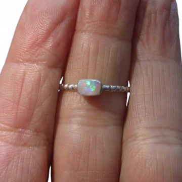 Crystal Opal Stacking Ring Sterling Silver with Natural Australian Opal Size 6