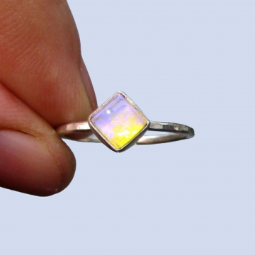 Crystal Opal Ring with Australian Opal 925 Sterling Silver Size 7 Handmade Stack