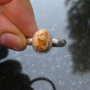 Handmade Opal Ring in 925 Sterling Silver with Natural Mexican Opal Size 7.5 Rin