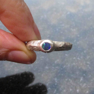Handmade Black Opal Silver Ring Size 6 1/4 with Natural Australian Opal