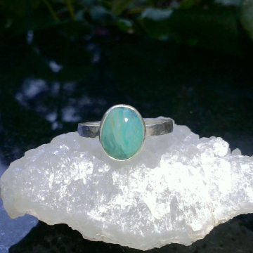 Handmade Opal Ring 925 Sterling Silver with Natural Peruvian Andean Blue Green O