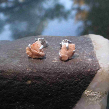 Mojave Pink Granite Stud Earrings 925 Sterling Silver Gemstone Studs with Pink S