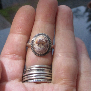 Opal Silver Ring Handmade with Mexican Cantera Opal in Matrix 925 Sterling Silve