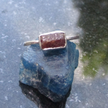 Size 6 Handmade Raw Ruby Bar Crystal Stacking Ring in Sterling Silver With Thin