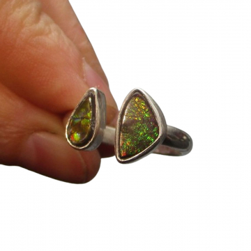 Handmade Ammolite Ring Sterling Silver Size 8 Adjustable Fossil Rings for Women