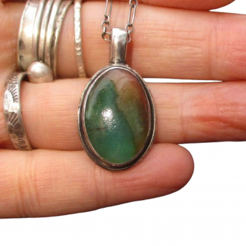 Handmade Opal Wood Silver Necklace 925 Sterling Silver with Indonesian Opal Wood Layering Necklaces for Women Handmade Opal Wood Silver Necklace 925 Sterling Silver with Indonesian Opal Wood