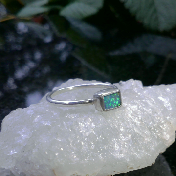 Handmade Opal Ring Sterling Silver Size 6.5 Australian Opal Rings for Women