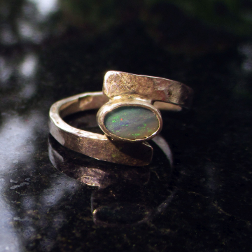 Handmade Australian Opal Ring: Sterling Silver, Size 6.25, Wraparound Band