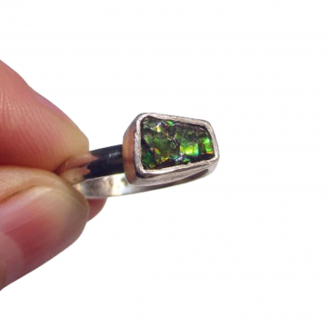 Handmade Ammolite Ring 925 Sterling Silver Iridescent GreenFossil Rings for Wome