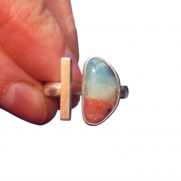 Handmade Opal Ring: Sterling Silver, Size 7, Indonesian Opalized Wood, Open Band
