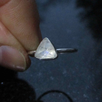 Triangle Moonstone Ring Sterling Silver Size 7 Minimalist Stacking Ring Handmade