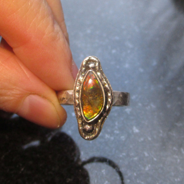 Handmade Ammolite Silver Ring 925 Sterling Silver Natural Fossil Ammonite Handma
