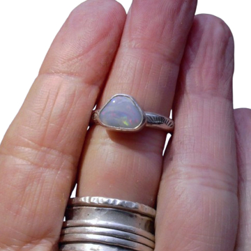 Handmade Opal Ring Sterling Silver Size 7, Australian Opal Rings for Women
