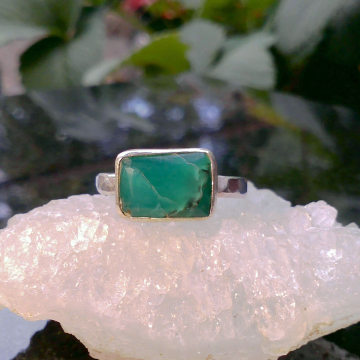 Sterling Silver Indonesian Opal Wood Ring: Green Blue Gemstone, Size 8