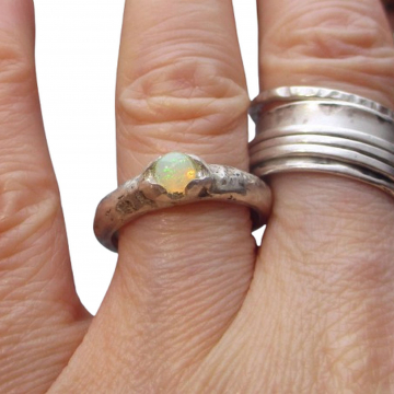 Handmade Opal Ring Sterling Silver Natural Ethiopian Fire Opal Chunky Band Rings