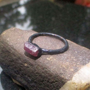 Ruby Crystal Ring Copper Electroformed Ring Raw Stone July Birthstone Size 8 Bar